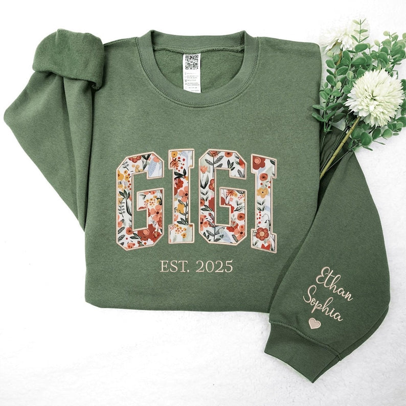 Custom Embroidered Gigi, Nana, Grandma Sweatshirt Gifts
